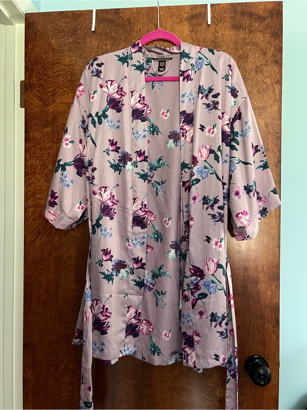 Victorias‎ Secret Satin Short Robe Floral Lavender Print